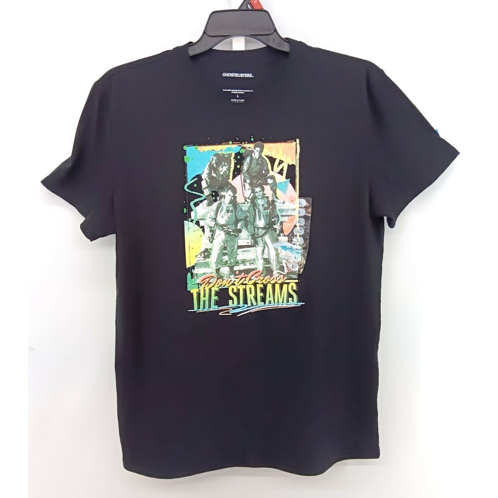 Ghostbusters Retro Graphic Shirt Adult Large Black Dont Cross The Streams Movies